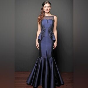 NWOT Olga Banartsev Navy Silk-Wool Mermaid Gown